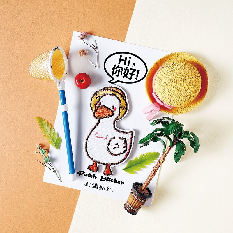 Embroidery Sticker-Duck - สติกเกอร์ - งานปัก ขาว