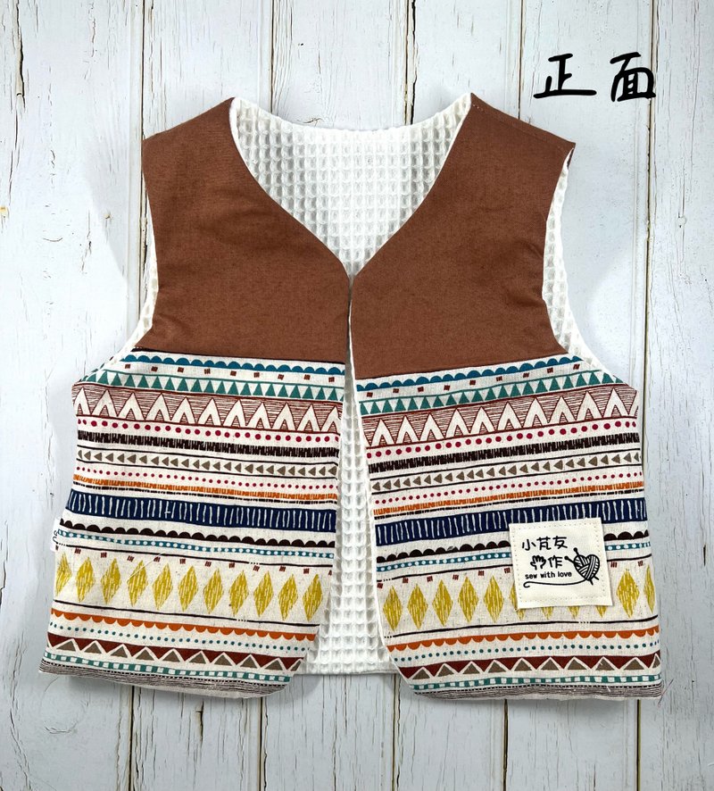 Stitching totem vest - coffee - เสื้อยืด - ผ้าฝ้าย/ผ้าลินิน 