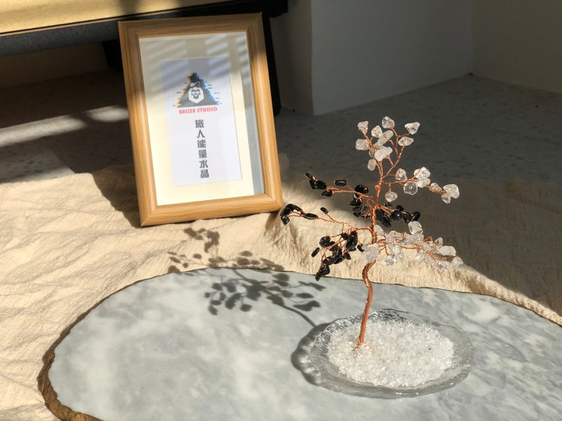 白水晶黑曜石 水晶樹 阿努比斯 Anubis 【能量水晶守護者】 - 擺飾/家飾品 - 水晶 白色