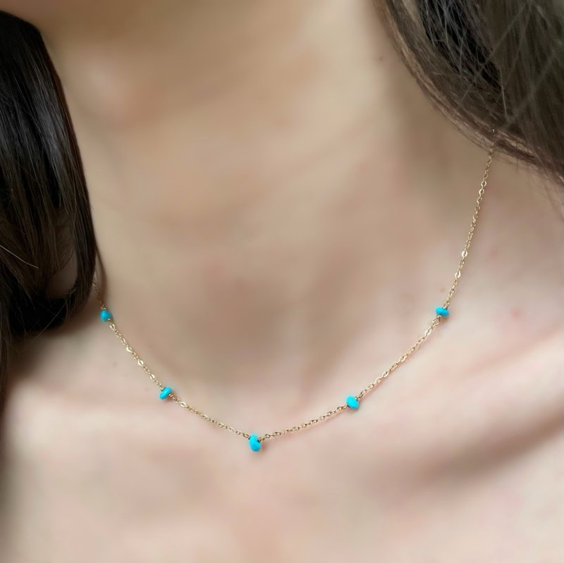アリゾナ産 本物の ターコイズ 天然石 ネックレス  /金属アレルギー対応/誕生石/ 14k 防過敏　项链　绿松石 - 項鍊 - 半寶石 金色