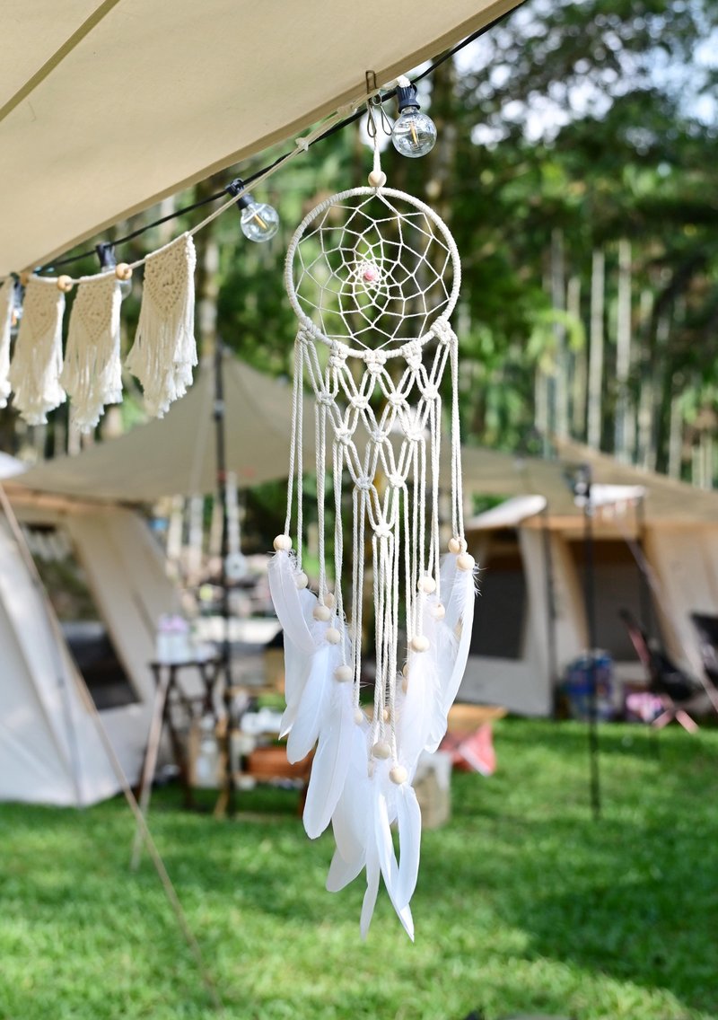 macrmae dream catcher, hand-woven, gift exchange l hanging ornaments - ของวางตกแต่ง - ผ้าฝ้าย/ผ้าลินิน ขาว