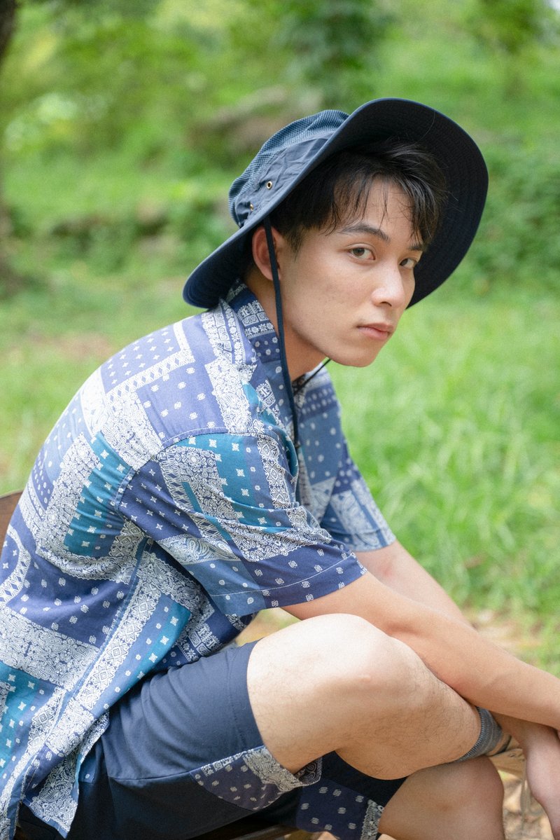 Paisley Pullover Shirt & Shorts (Blue) Cashew Flower Totem Shirt Set - อื่นๆ - ผ้าฝ้าย/ผ้าลินิน สีน้ำเงิน