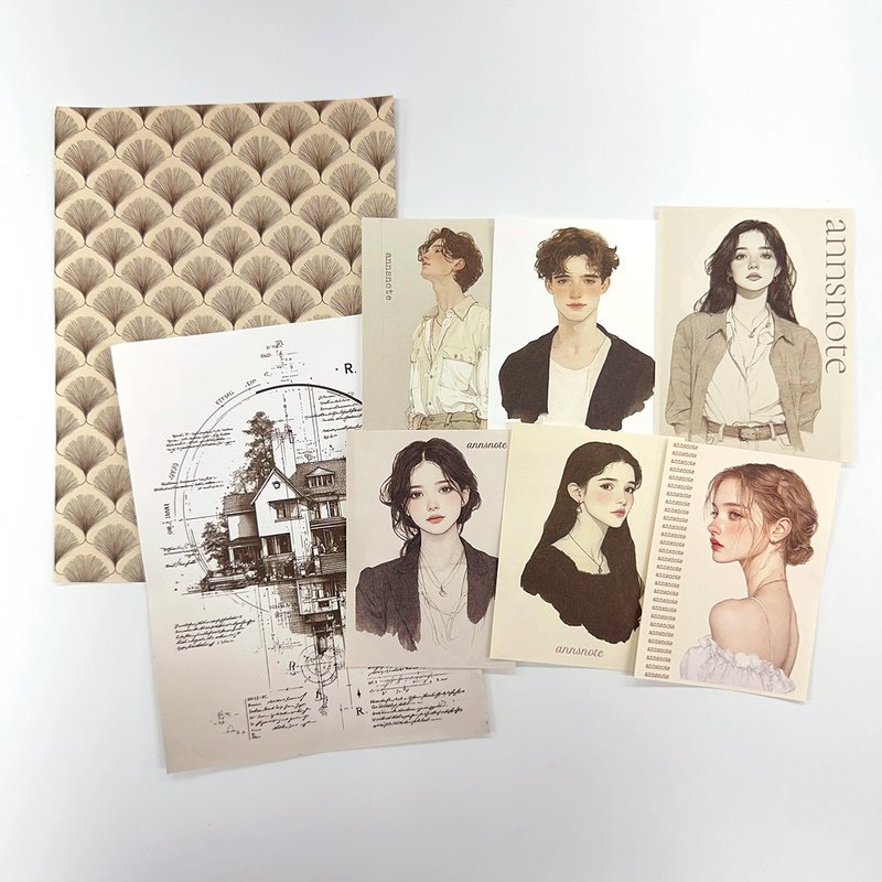 Collage pack 3 Brown Line Sticker MIX (anns note) vintage - 貼紙 - 紙 咖啡色