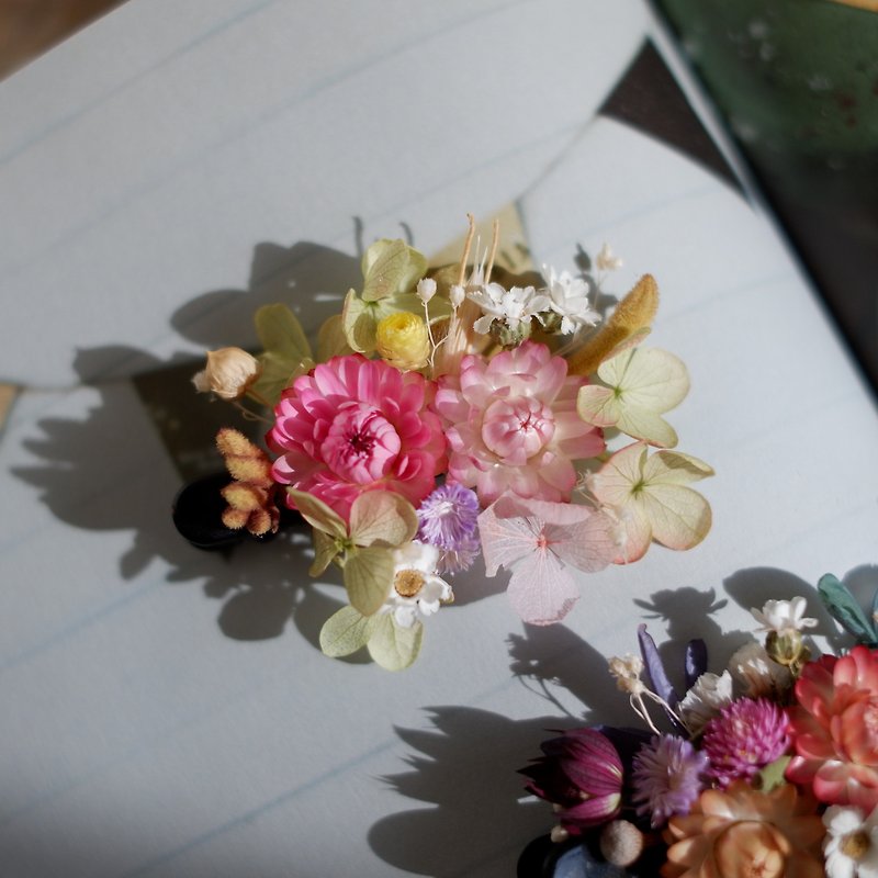 To be continued | Pink green dry flower hydrangea hairpin hair accessories jewelry wedding gifts gifts bride bridesmaid wedding shoot wedding styling spot - เครื่องประดับผม - พืช/ดอกไม้ หลากหลายสี
