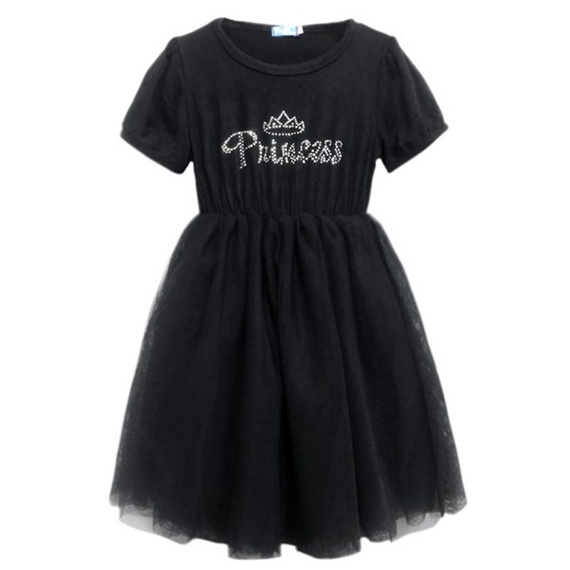 Hot Rhinestone Short Sleeve One-piece Veil Dress Dress Tu Tu-BlackGray-Heart - Kids' Dresses - Polyester 