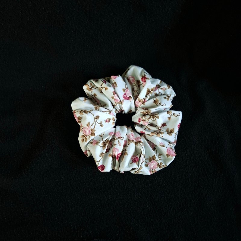 Handmade scrunchy: rose patterns on the light blue background. - Hair Accessories - Cotton & Hemp 