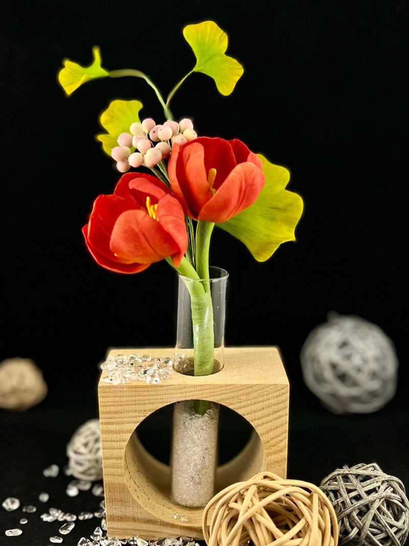 冷瓷鬱金香銀杏葉小花束 - 擺飾/家飾品 - 黏土 多色
