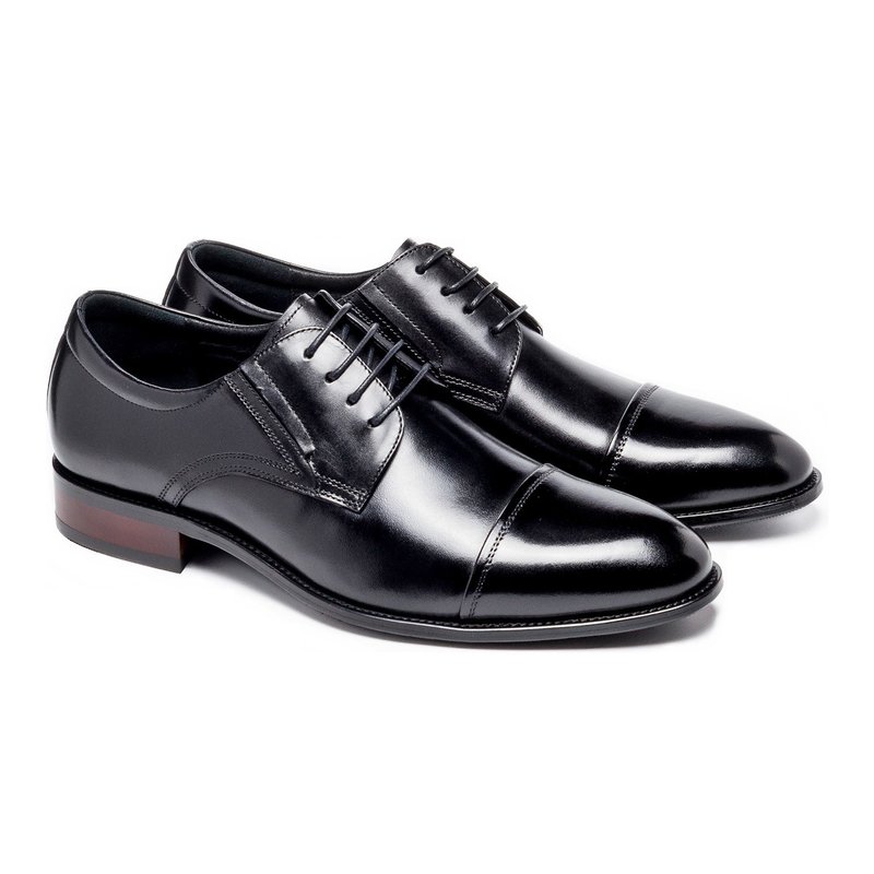 Gentleman men's leather shoes with textured horizontal decoration in black - Men's Leather Shoes - Genuine Leather 