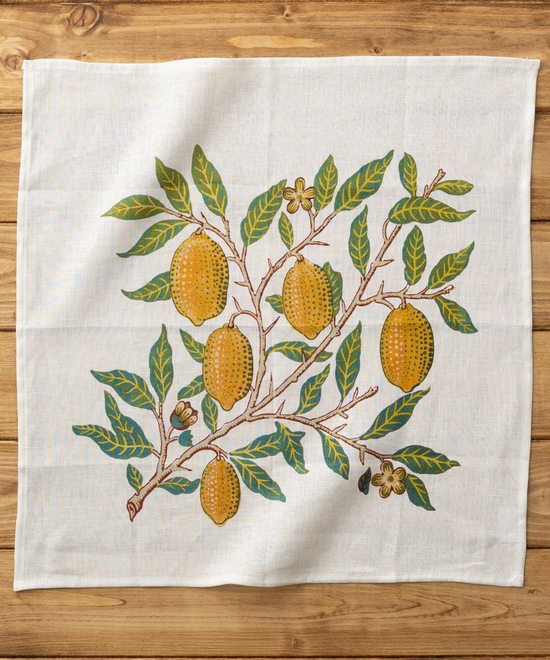 大きめリネンハンカチ ウィリアムモリス柄 43×43cm 07. White - Fruit or Pomegranate - 其他 - 其他材質 多色