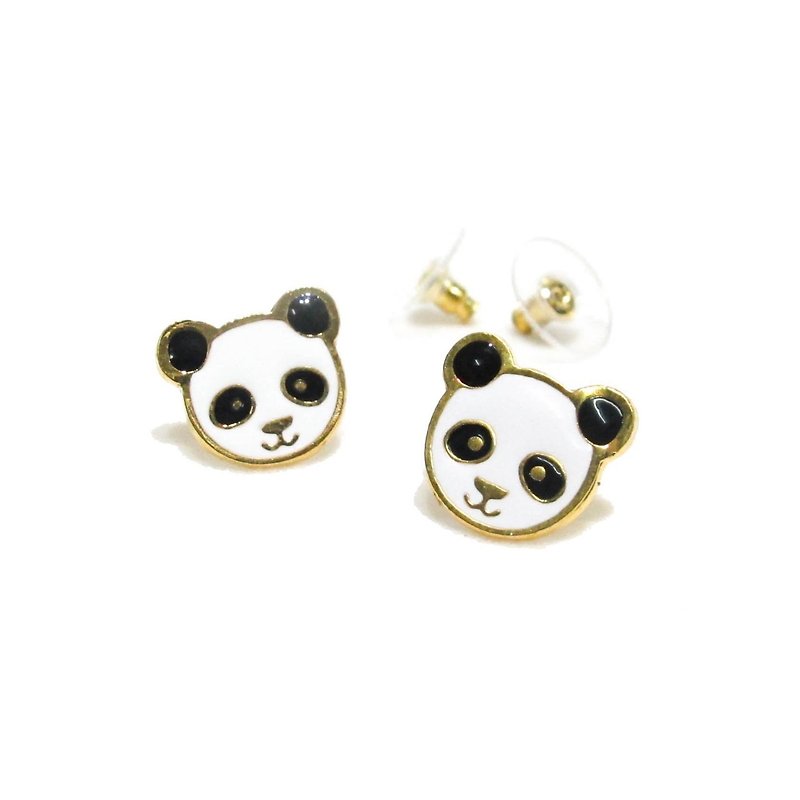 Panda earring - 耳環/耳夾 - 貴金屬 白色