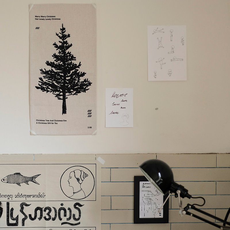Christmas tree cloth poster - โปสเตอร์ - ผ้าฝ้าย/ผ้าลินิน ขาว
