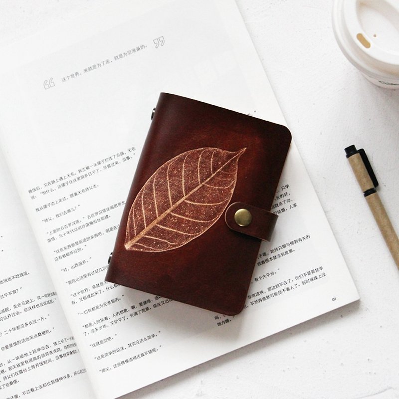 Custom Gift Exchange Gifts Birthday Gifts such as the first layer of vegetable tanned cowhide leaves embossed dark brown A7 loose-leaf notebook manual manual leather leather notebook stationery free lettering 14*10cm - Notebooks & Journals - Genuine Leather Brown