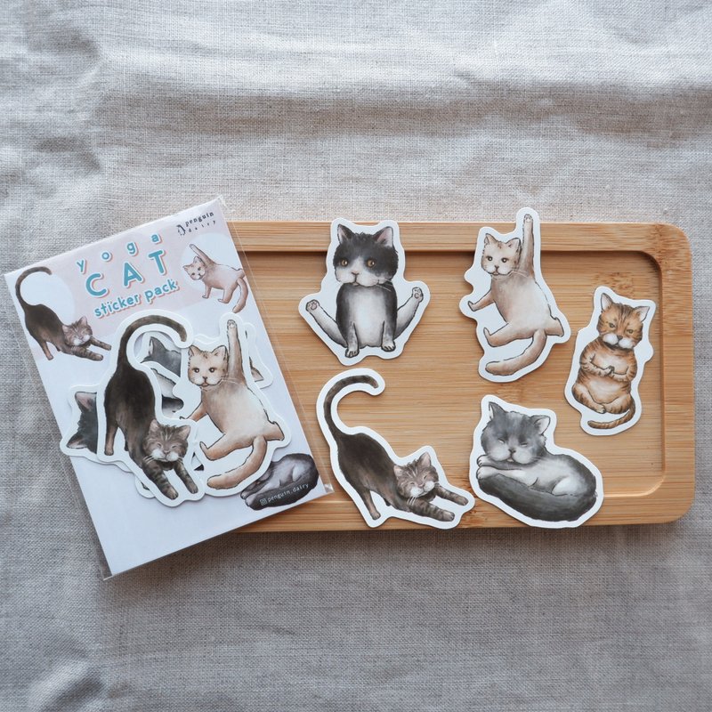 動物貼紙 | 做瑜珈的小貓貼紙包 | yoga cat sticker pack - 貼紙 - 紙 