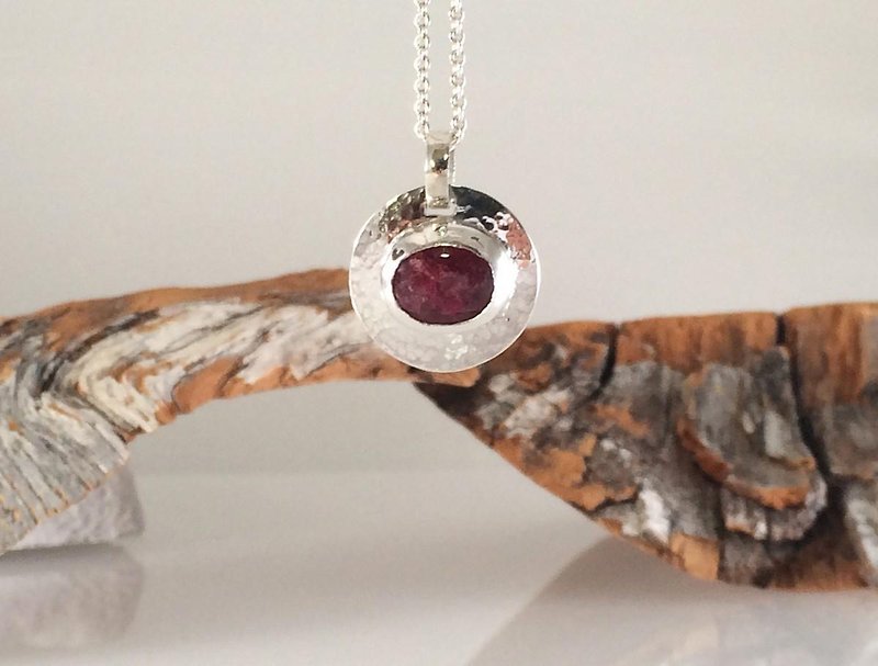 Natural Ruby SV Pendant with chain - Necklaces - Other Metals 