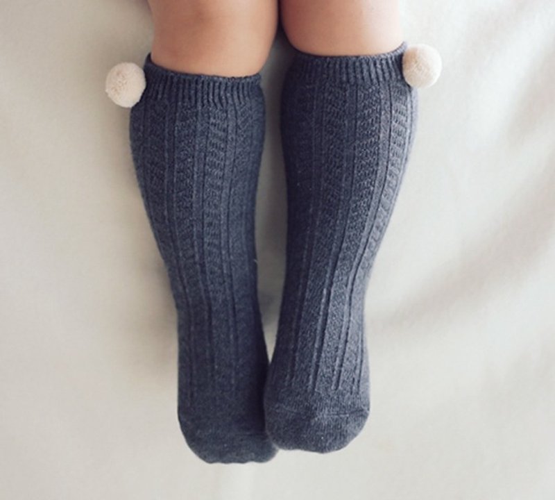 Happy Prince Lumero fur ball baby stockings made in Korea - ถุงเท้าเด็ก - เส้นใยสังเคราะห์ สีเทา