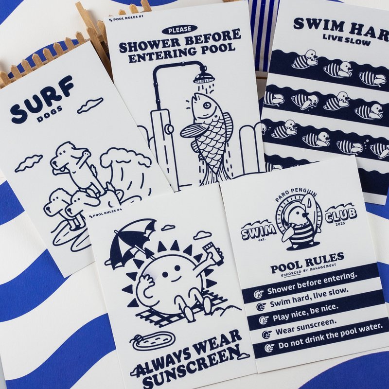 Paro Penguin Swim Club A6 Prints | Original Illustrations | Mini Art Prints - การ์ด/โปสการ์ด - กระดาษ 