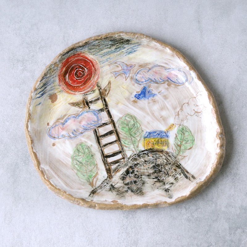 Plate of a house on a hill - Plates & Trays - Pottery Multicolor