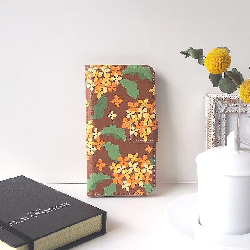 Notebook type phone case - Fragrant orange olive - - Phone Cases - Faux Leather Multicolor