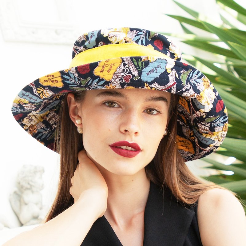 ATIPA 寬邊太陽帽 Madame Derby Paris - 帽子 - 棉．麻 藍色