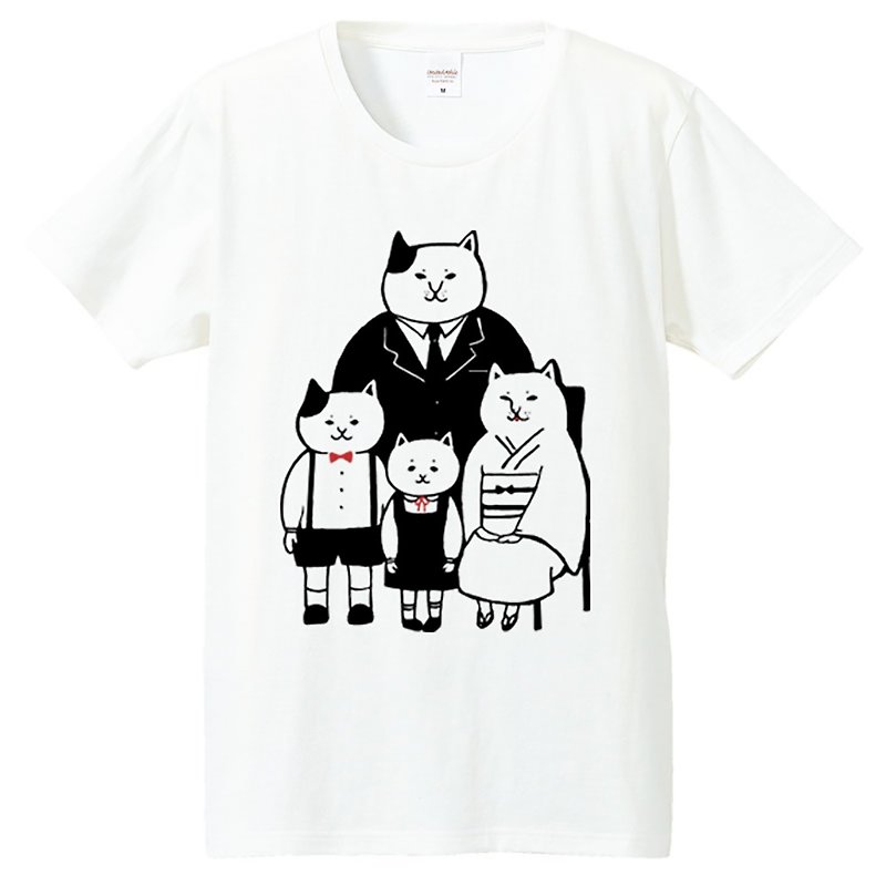 Cat Family Photo T-shirt cat picture the whole family T-shirt (White / Gray) - เสื้อฮู้ด - ผ้าฝ้าย/ผ้าลินิน ขาว