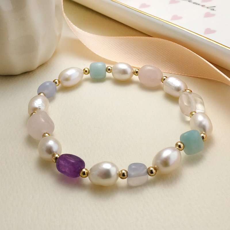 Mixed Crystal With Cultured Freshwater Pearl Elastic Bracelet - Bracelets - Crystal Purple