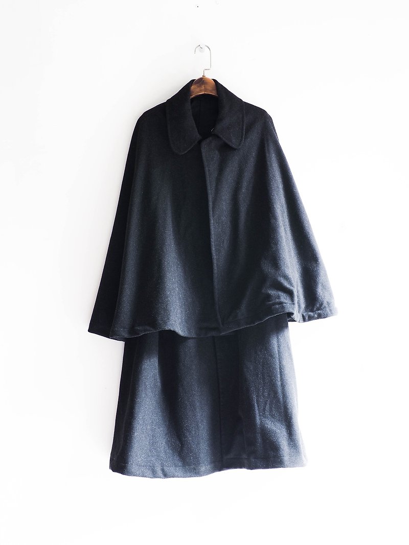 リバーマウンテン - 月光日深いグレーインク混合織り夢の傘アンティークウール羊毛ウールのコートのジャケットヴィンテージウールヴィンテージオーバーコート - ジャケット - ウール ブラック