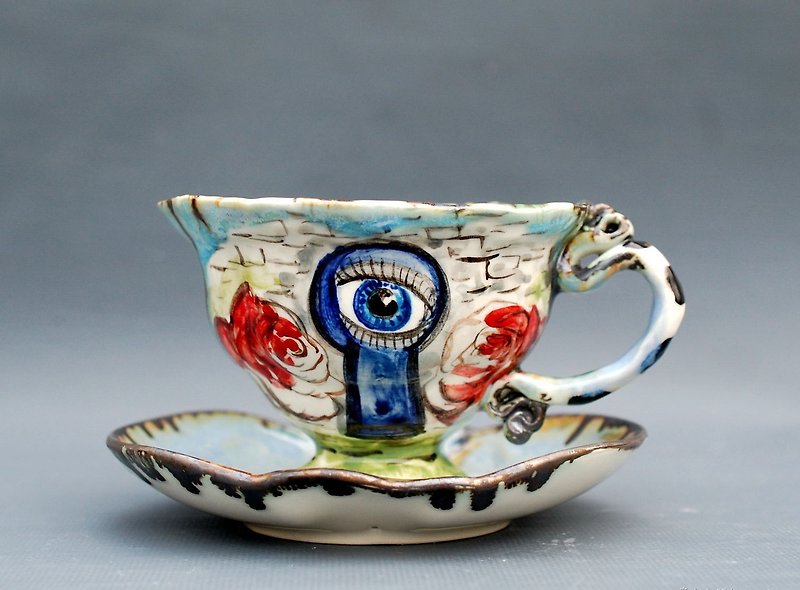 เครื่องลายคราม ถ้วย หลากหลายสี - Porcelain tea set Tea time Cup and saucer set Alice in Wonderland Keyhole