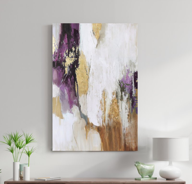 Purple Abstract painting | Abstract purple wall art | Pink Flow - 壁貼/牆壁裝飾 - 棉．麻 紫色
