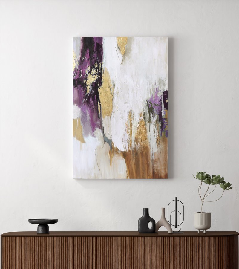 Purple Abstract painting | Abstract purple wall art | Pink Flow - 壁貼/牆壁裝飾 - 棉．麻 紫色