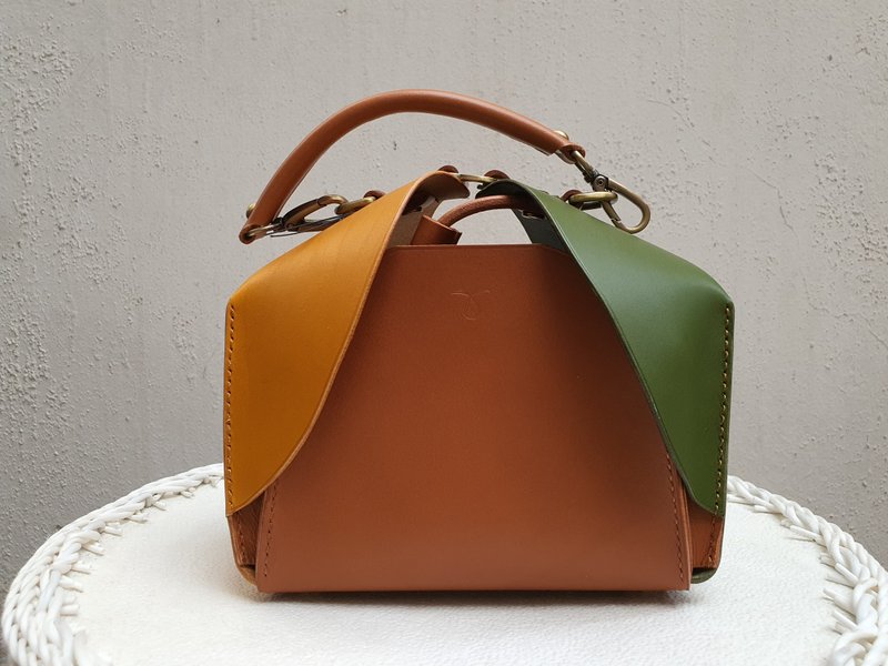 YEAR END CELEBRATION Handmade Leather Hand to Shoulder with 2 flap design. - Handbags & Totes - Genuine Leather Multicolor