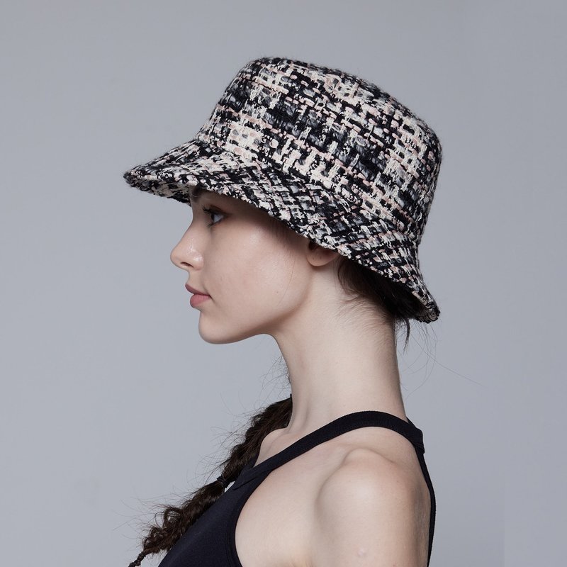 Elizabeth by Crystal Lee - ベラ マルチカラー バケット ハット -ブラックピンク チェック - 帽子 - コットン・麻 