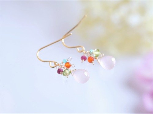 pink chalcedony earring：ピンクカルセドニー×ルビー