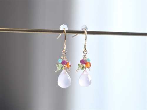 pink chalcedony earring：ピンクカルセドニー×ルビー