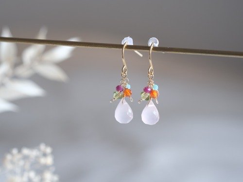 pink chalcedony earring：ピンクカルセドニー×ルビー