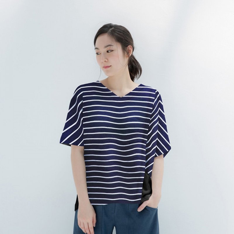 Japanese paper shadows asymmetrical shirt - blue and white - เสื้อผู้หญิง - ผ้าฝ้าย/ผ้าลินิน 
