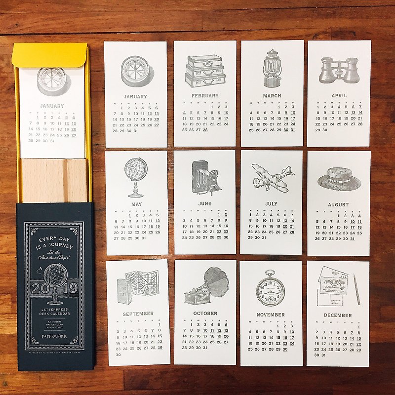 2019 letterpress printing desk calendar days are the travel season discount - ปฏิทิน - กระดาษ สีดำ