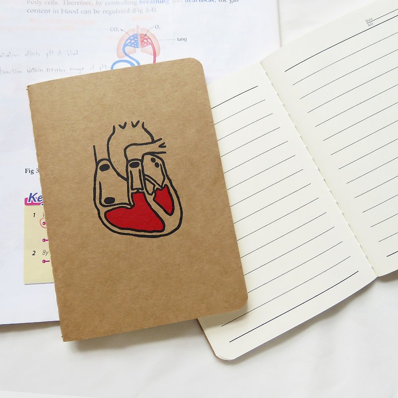 Screen Print Heart Notebook - Small - สมุดบันทึก/สมุดปฏิทิน - กระดาษ สีนำ้ตาล