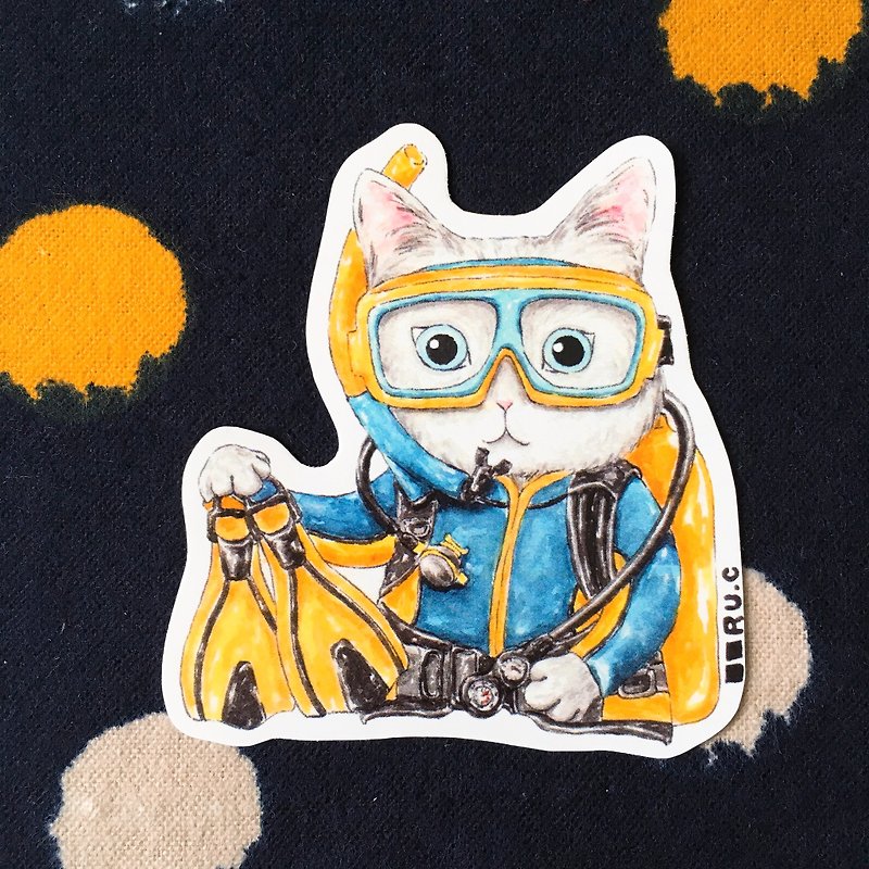 My Volunteer: Cat Cat Diver Sticker - Stickers - Paper Multicolor