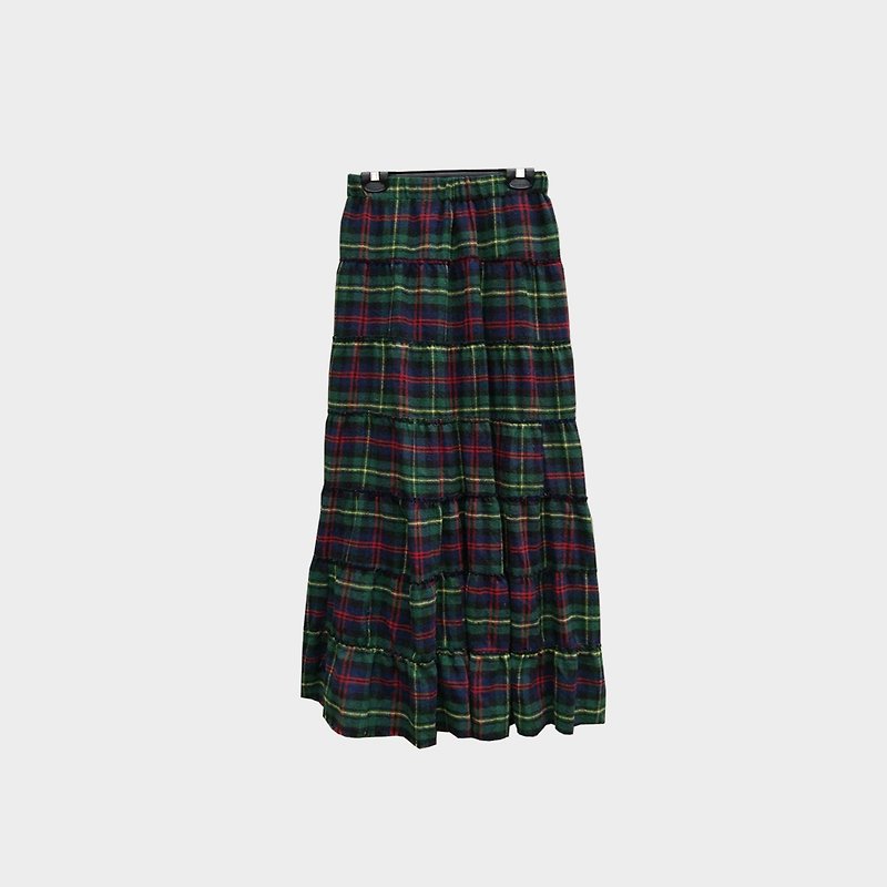 ヴィンテージ格子縞のスカート - スカート - コットン・麻 グリーン