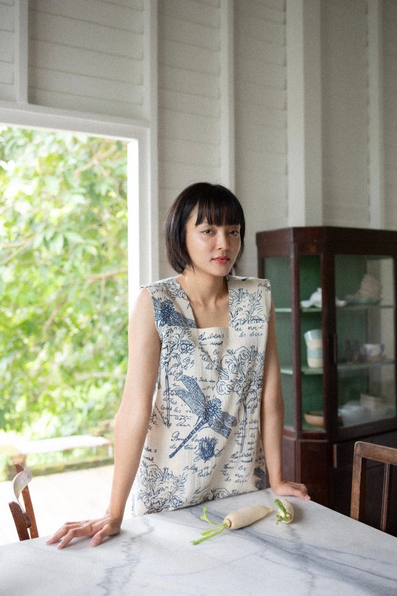 Mulmul dragonfly pinafore dress - 洋裝/連身裙 - 棉．麻 藍色