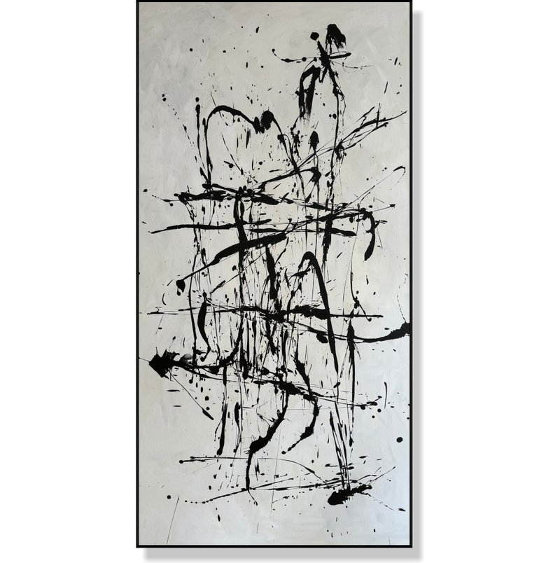 Monochrome Abstract Art Large Black and White Line Painting Modern Minimalist - ตกแต่งผนัง - อะคริลิค หลากหลายสี