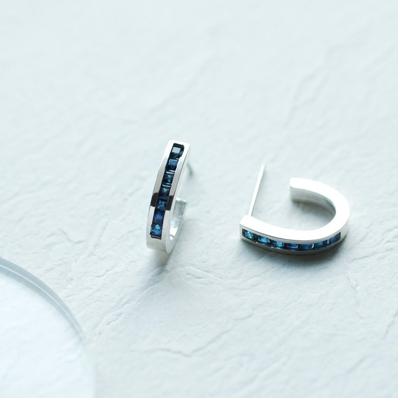 Natural sapphire hoop earrings in 925 Silver - Earrings & Clip-ons - Other Metals Blue