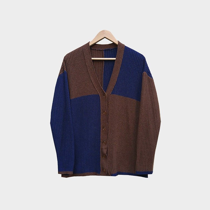 Discolored vintage / Colorblock knit coat no.A95 vintage - สเวตเตอร์ผู้หญิง - เส้นใยสังเคราะห์ สีนำ้ตาล