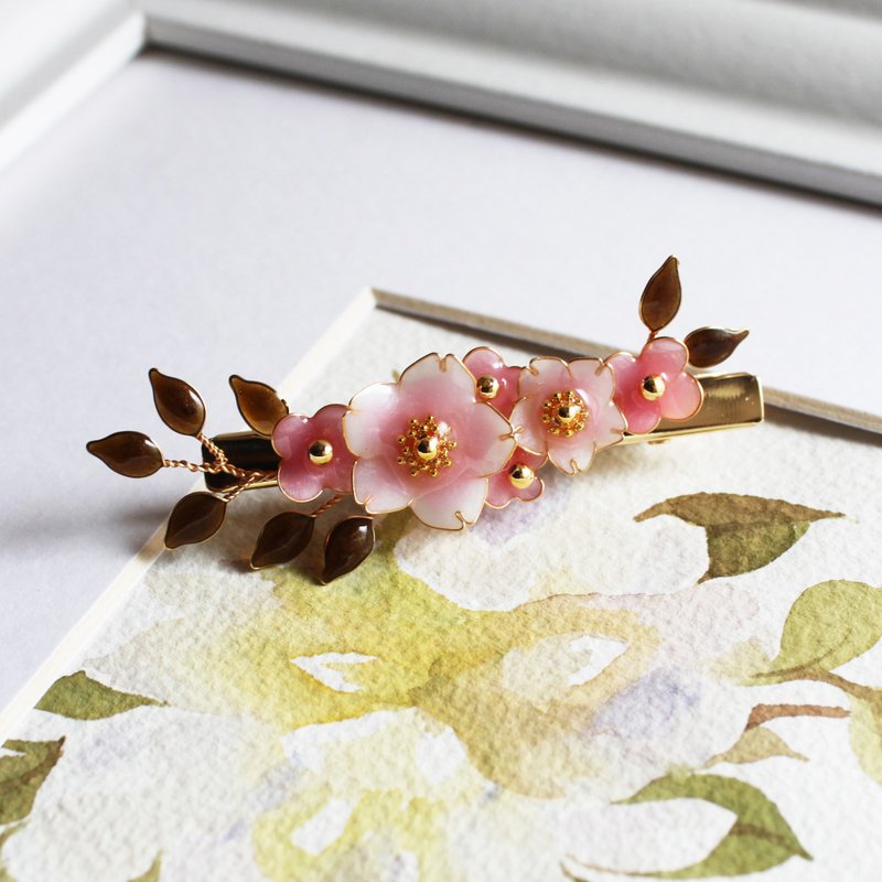 [Sakura Hairpin] Pink Cherry Blossom Hairpin Bronze Resin Fresh Plant Hairpin - เครื่องประดับผม - เรซิน สึชมพู