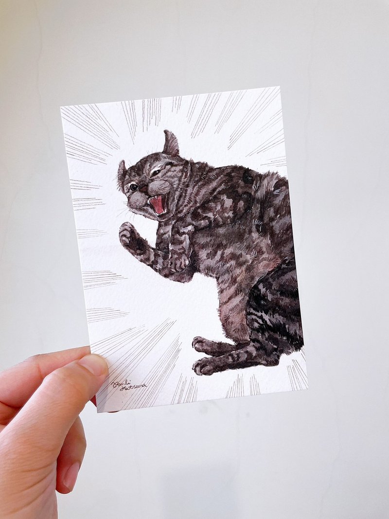 水彩插畫明信片 2入 喵得啦 2021畫展主視覺 水彩插畫明信片 2入 - 心意卡/卡片 - 紙 