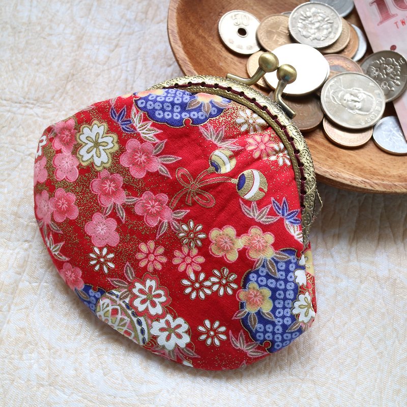 紅和花 8.5cm 古銅口金 散紙包 | Girlskioku~* - 散紙包 - 棉．麻 藍色