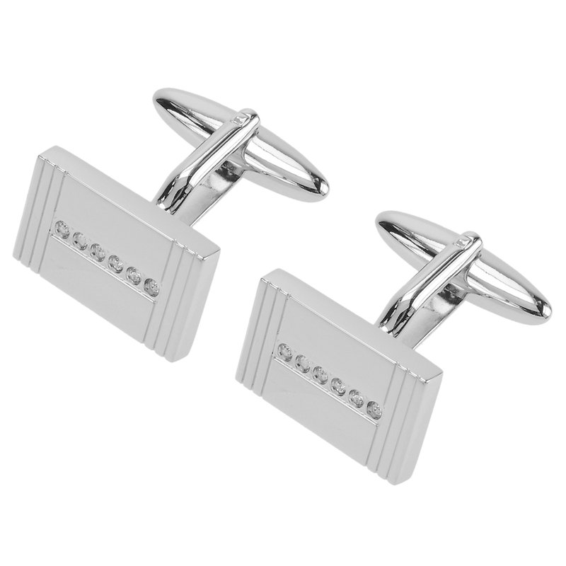 Etched Line Crystal Inlaid Cufflinks - Cuff Links - Other Metals White