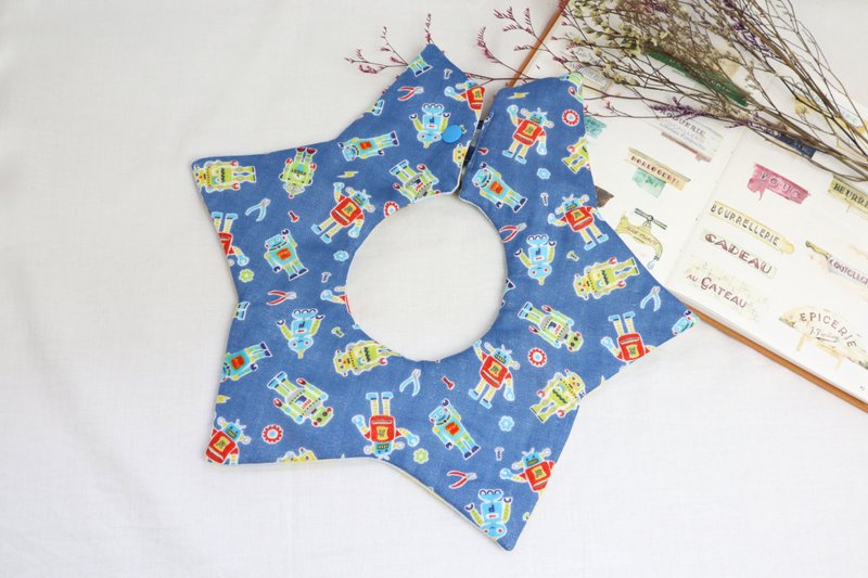 Hello baby series. Star pocket│Eight-weight yarn saliva towel bib:::Robot - Bibs - Other Materials Blue