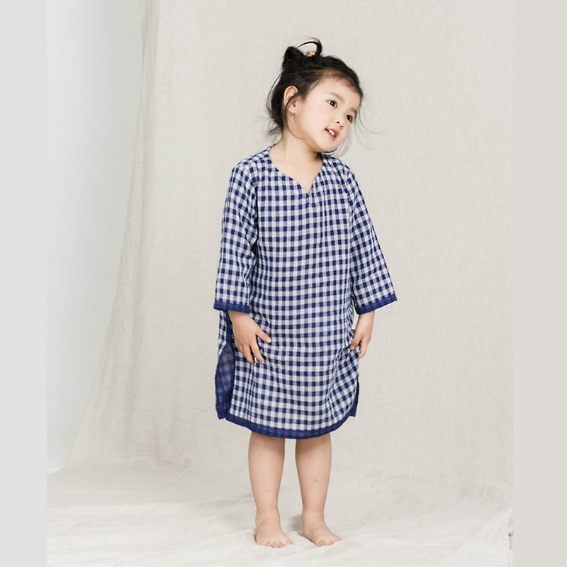 bufu-kids cotton plaid Chinese-dress for little girl TD161025 - Qipao - Cotton & Hemp Blue