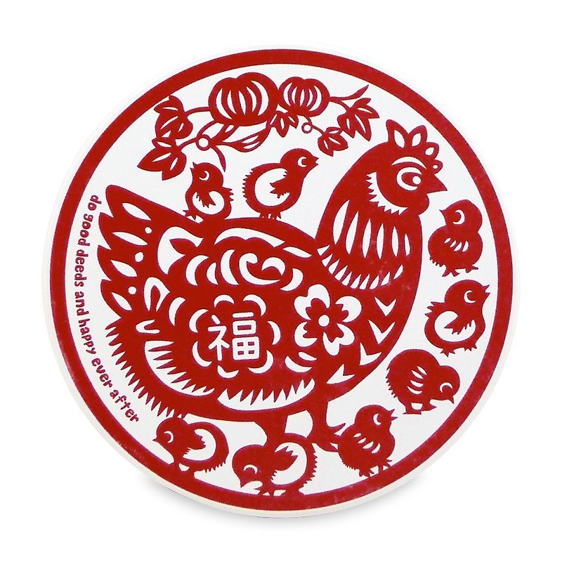【Chicken Fu Man Tang】Ceramic Water Absorbent Coaster (Chicken) - ที่รองแก้ว - เครื่องลายคราม สีแดง